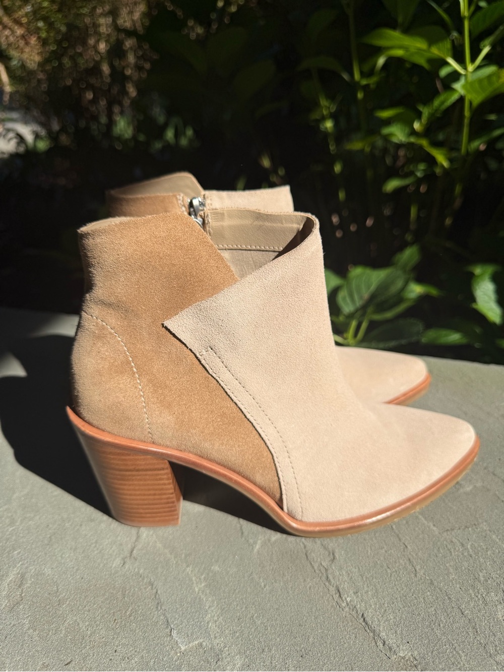 Dolce Vita Women’s Two-Tone Suede Ankle Bootie in Beige & Tan